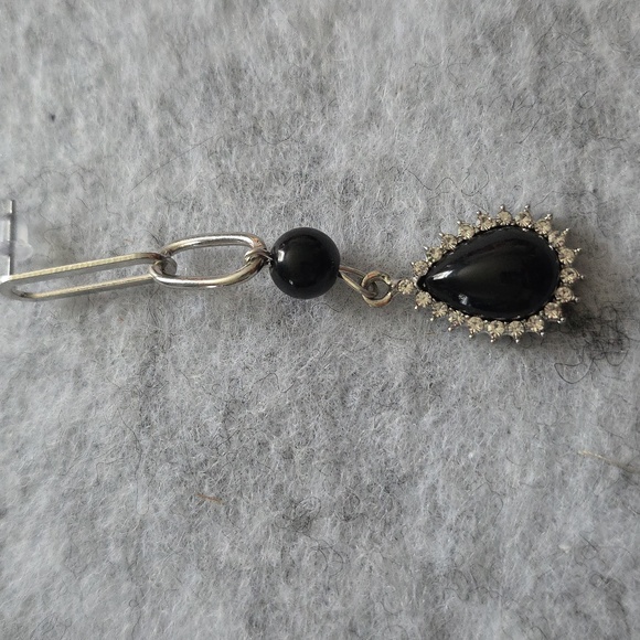 Asymmetrical Black & Silver Tone Rhinestone Earrings Set - Picture 3 of 5